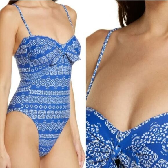 Robin Piccone Front Tie One-Piece Swimsuit Cornflower 6 NWT - Picture 3 of 13